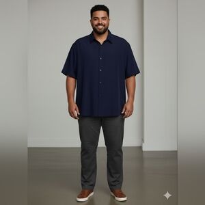 Oscar Misa Men's NWT Navy Blue Short Sleeve Dress Shirt Size XL